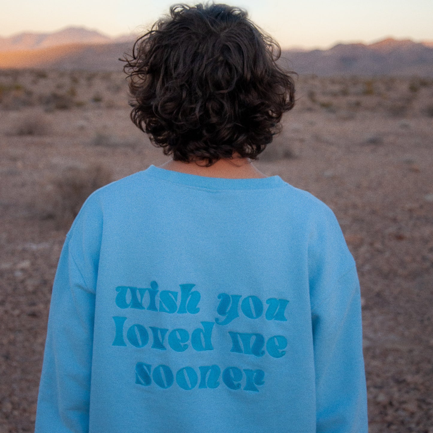 "Wish You Love Me Sooner" Crewneck in Light Blue